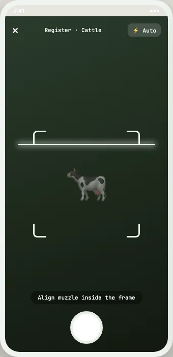 Capture to register screen from the animal identification system