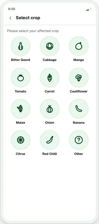 Select crop screen from the crop protection screens
