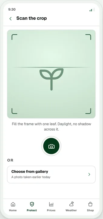 Scan the crop screen from the crop protection screens